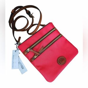 NWT Dooney & Bourke Red North South Nylon Triple Zip Bag